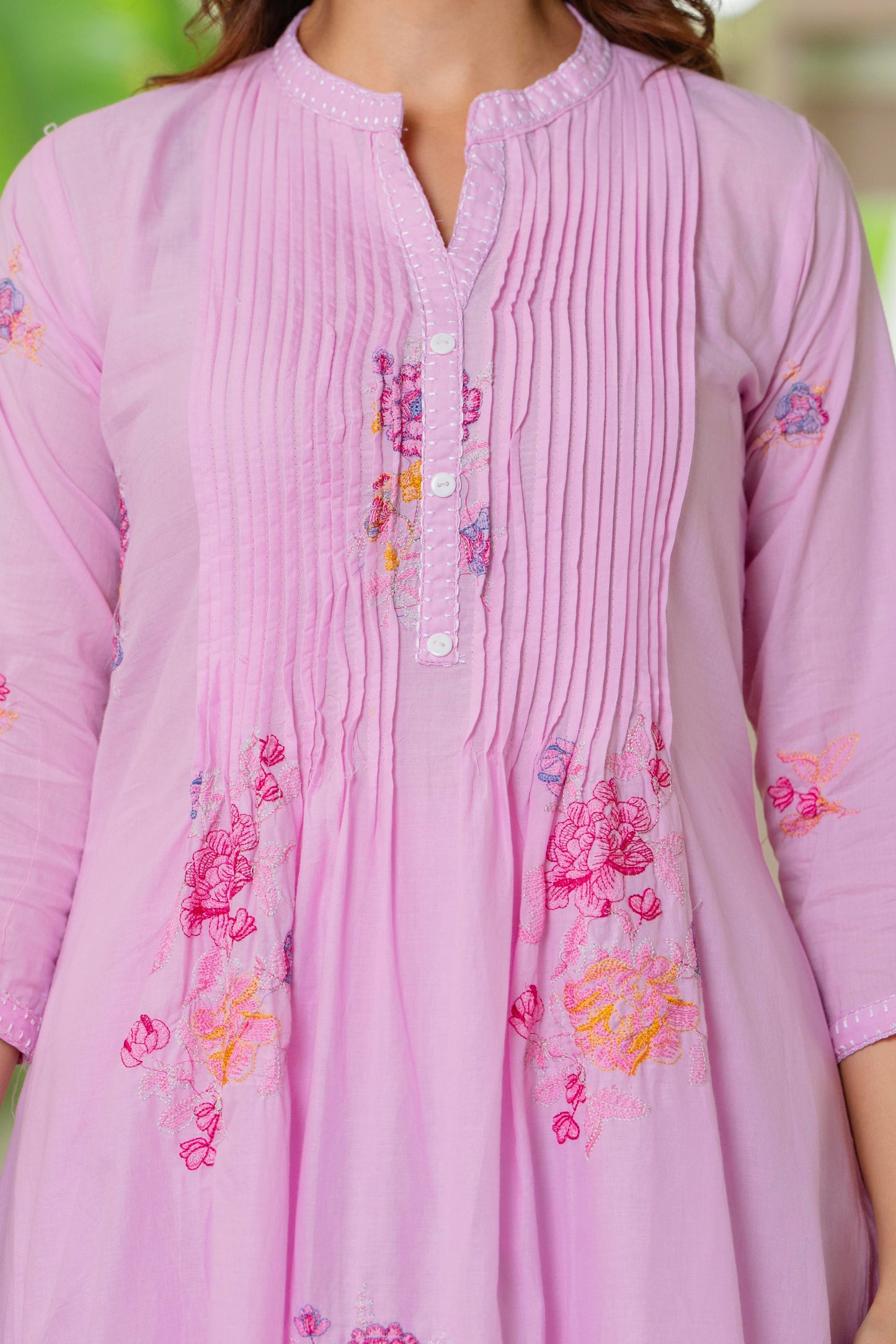 Pink Embroidered Printx Work Cotton Co-Ord Set