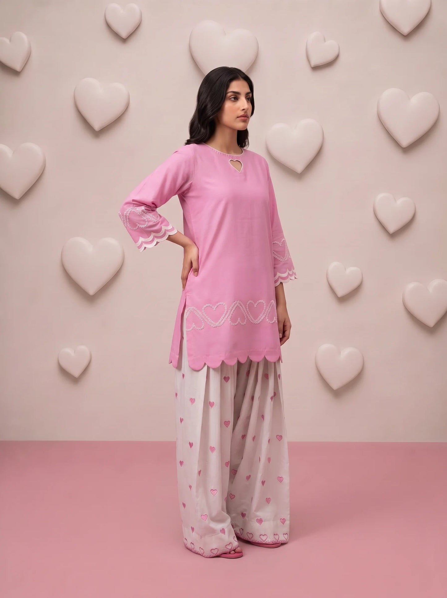 Rosalie Blush Heart Embroidered Kurta Set
