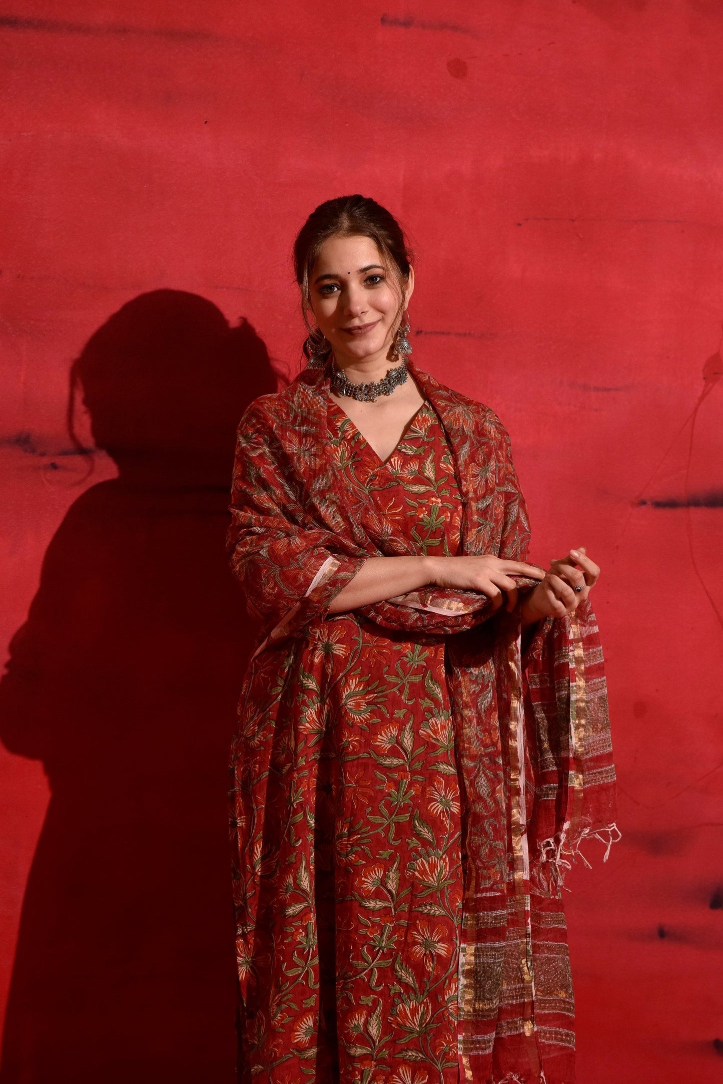 Red Kalamkari Suit Set