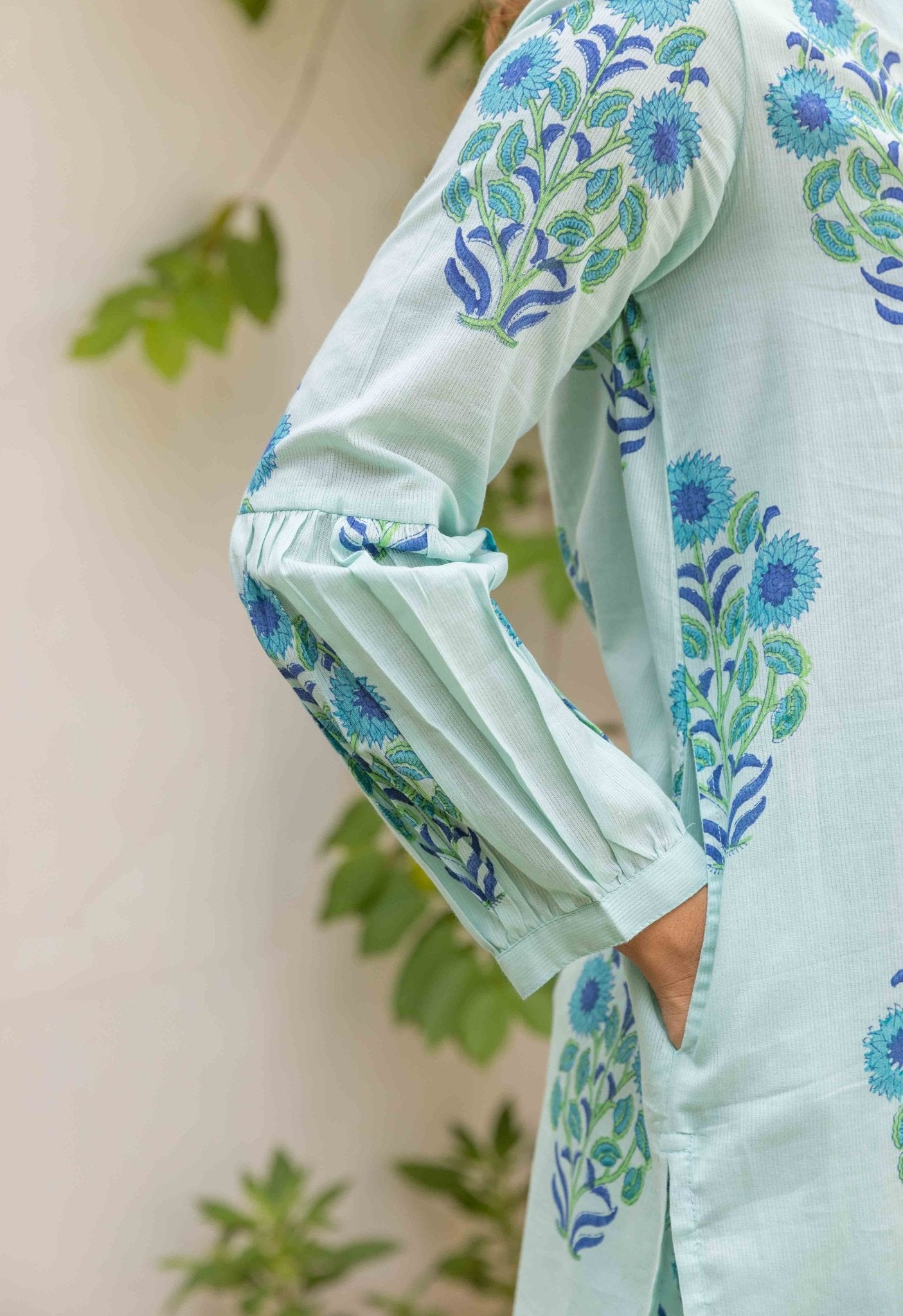 Aqua Blue Floral Boota and Buti Hand block printed Co-ord Set