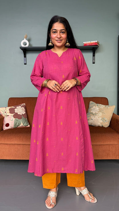 Sonam Pink Hand Woven Kali Cotton Kurta