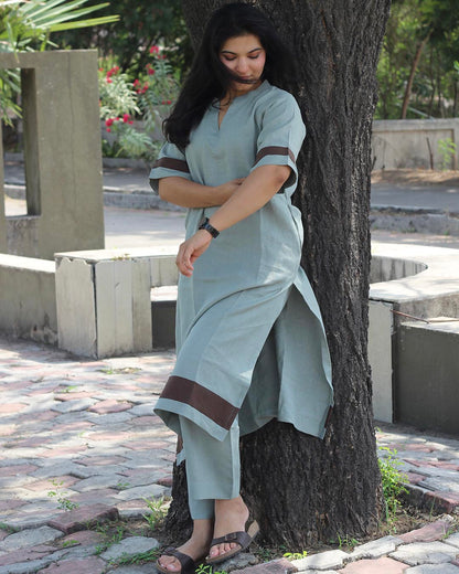 Coffee Stripe Premium Linen Kurta set