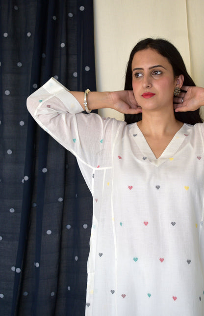 Pearl White Jamdani Phiran with Off White Pyjama