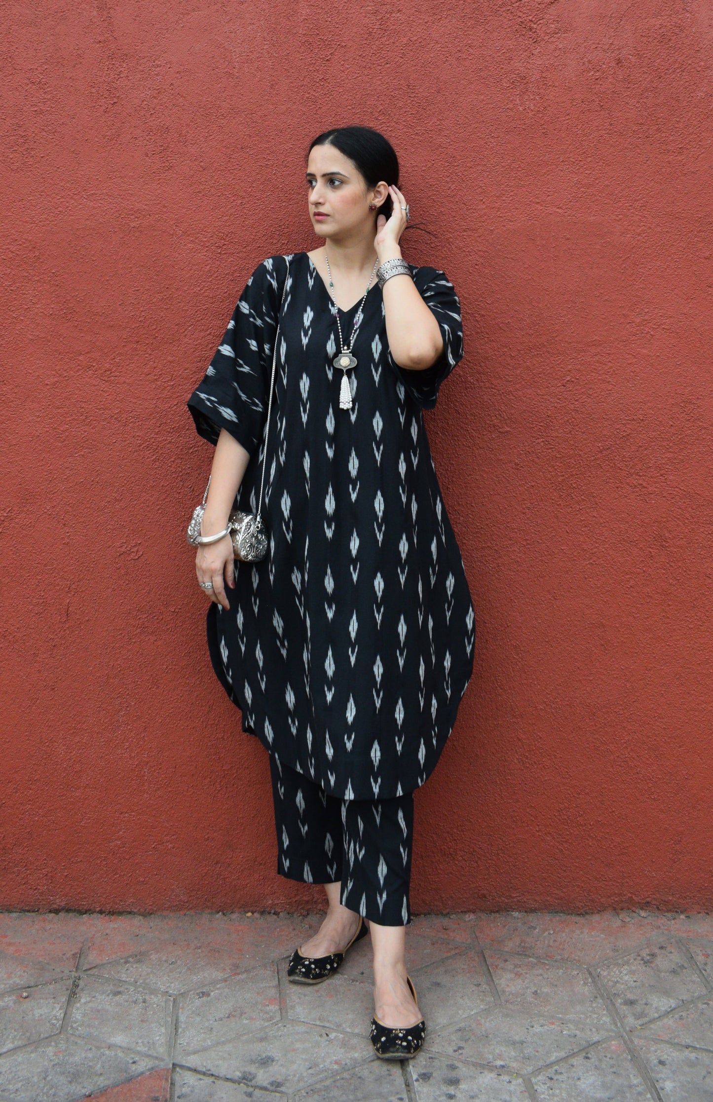 Black Ikat Choga Kurta