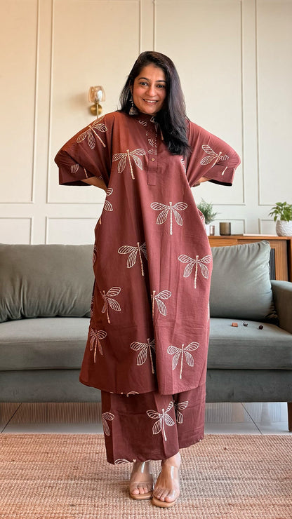Kate Cotton Kaftan Co-ord - Burgundy