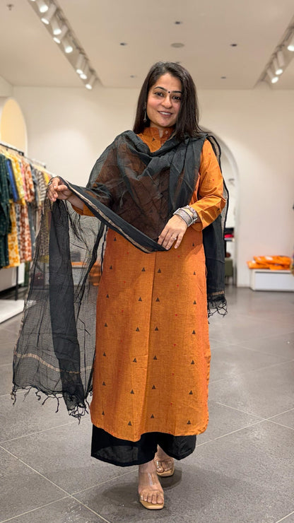 Ishita Orange Hand Woven Cotton Kurta