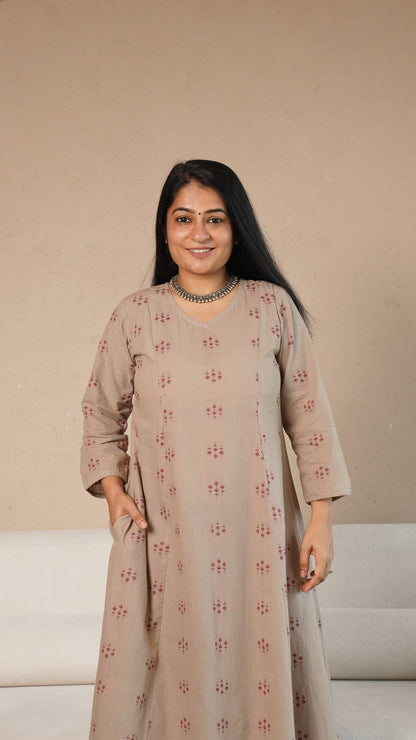 Kriti Hand Woven Kali Cotton Kurta - Sand