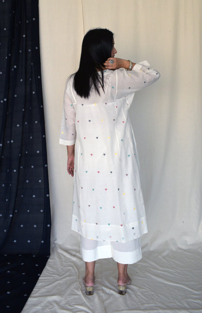 Pearl White Jamdani Phiran with Off White Pyjama