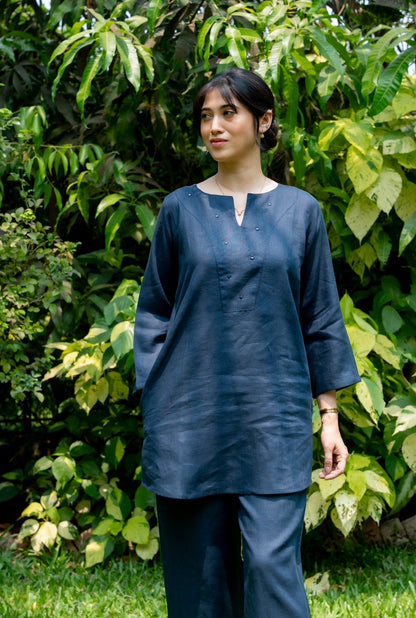 SPACE BLUE LINEN CO-ORD SET