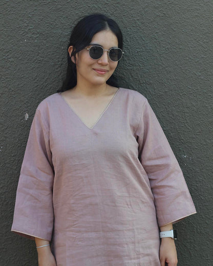 Aira Dusty pink Premium Linen Kurta Set - Set of 2