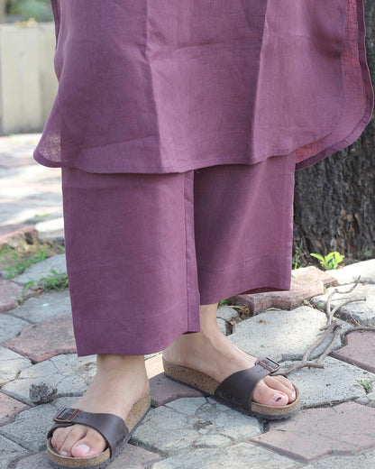 Plum Premium Linen Kurta Set