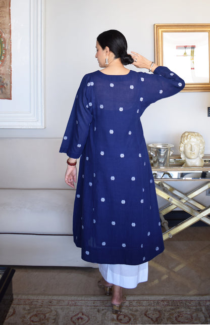 Midnight Blue Jamdani Phiran with White pyjama