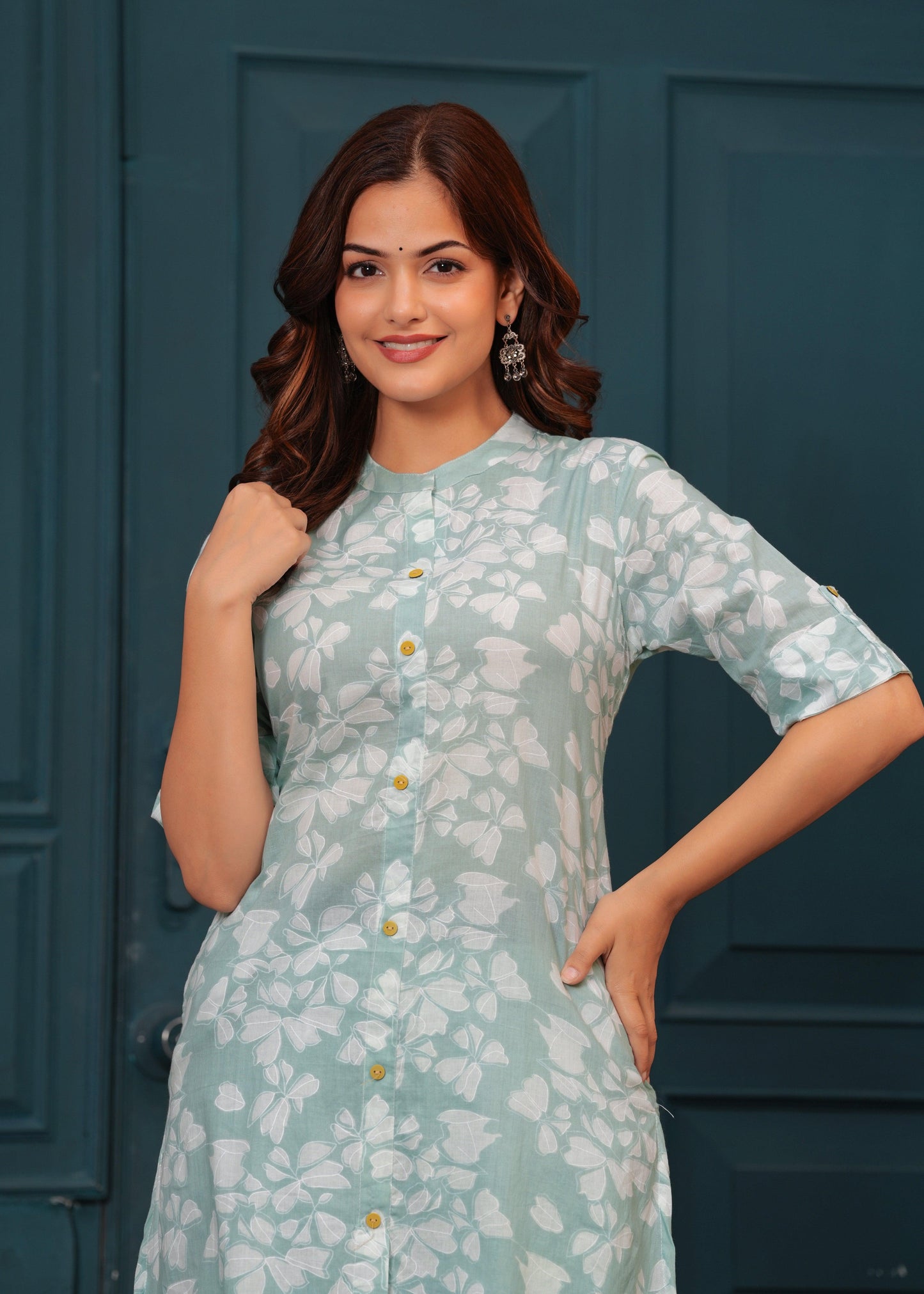 Grey Cloud Floral Printed Rayon Kurta and Pant Set