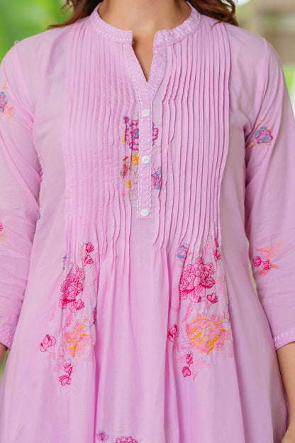 Pink Embroidered Printx Work Cotton Co-Ord Set