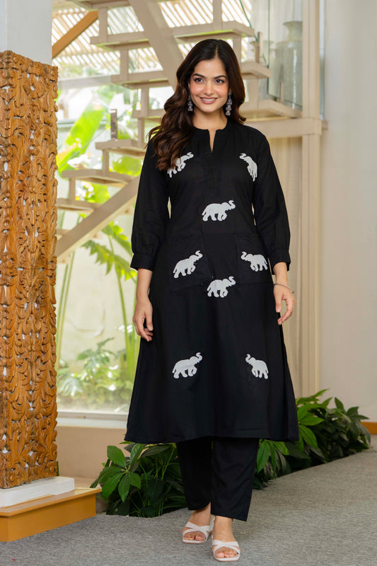 Black Embroidered Cotton Co-Ord Set