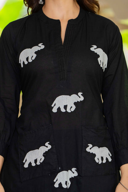 Black Embroidered Cotton Co-Ord Set