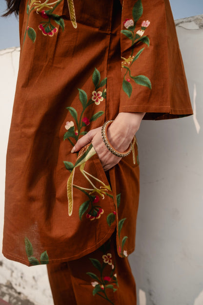 Brown Bird Cotton Co-ord Set