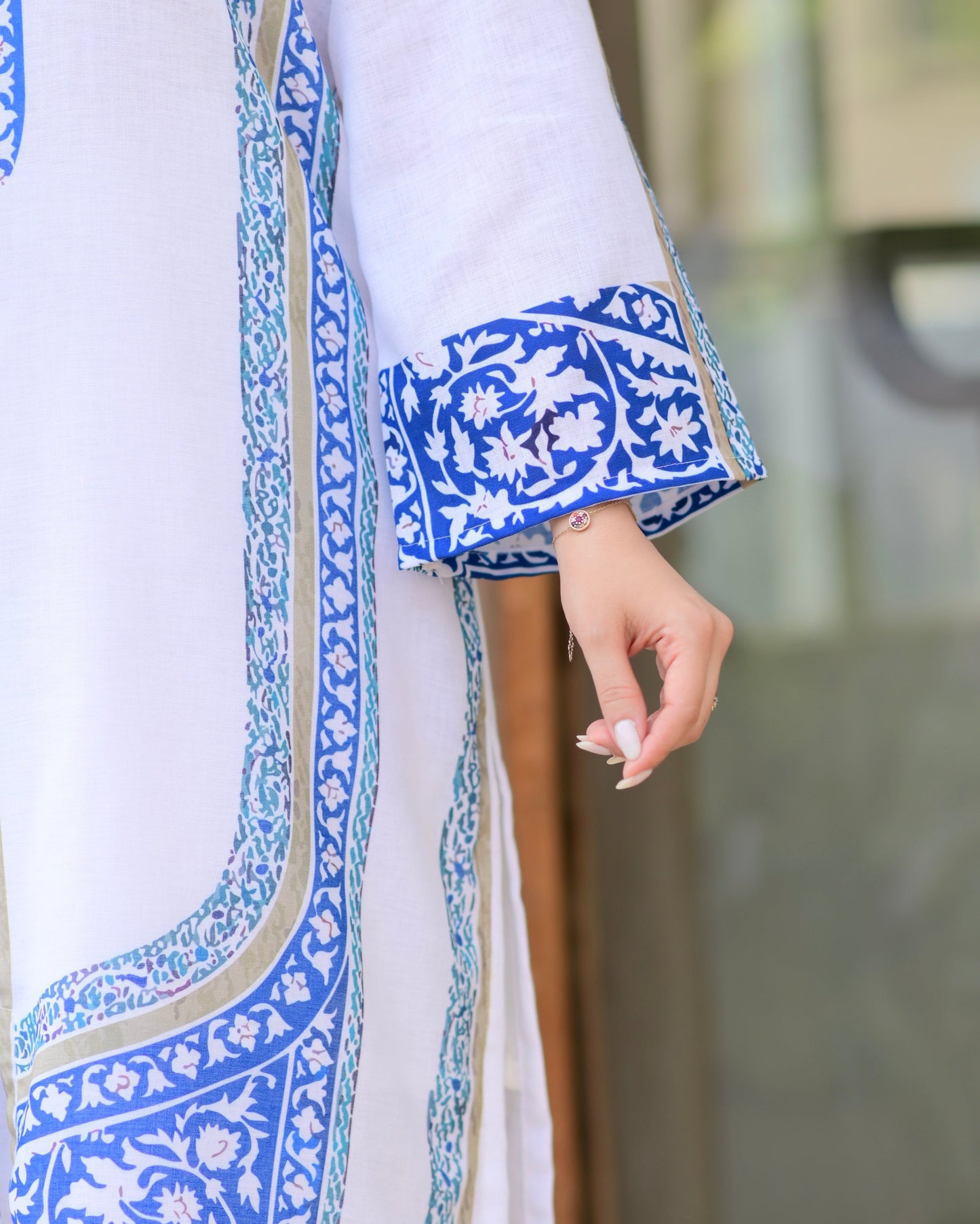 White Blue Moroccan Pakistani Cotton Linen Co-ord