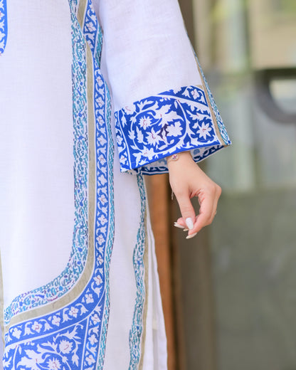 White Blue Moroccan Pakistani Cotton Linen Co-ord