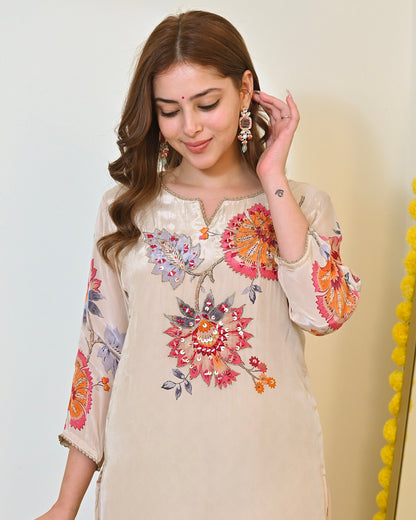 Ivory Gulbahaar Natural Crepe Handwork Festive Suit