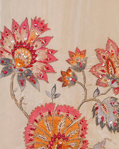 Ivory Gulbahaar Natural Crepe Handwork Festive Suit