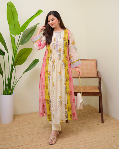Vintage Floral Daydream Pintex A Line Kurta Set