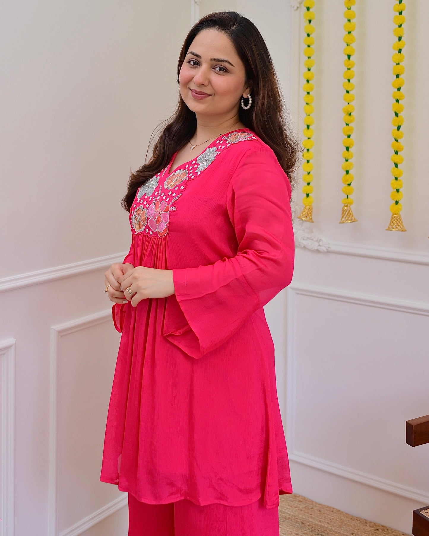 Pink Handwork Chinnon Festive Co-ord