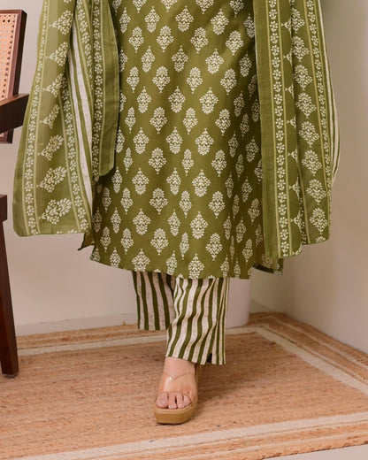 Green Floral Cotton Suit