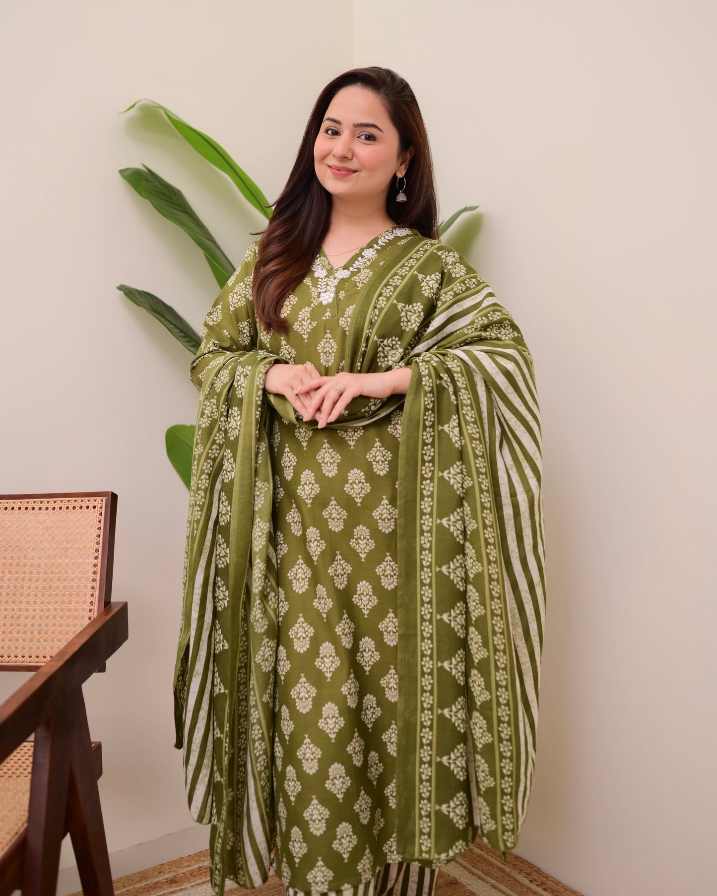 Green Floral Cotton Suit