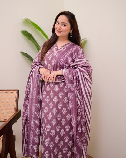 Mauve Floral Cotton Suit
