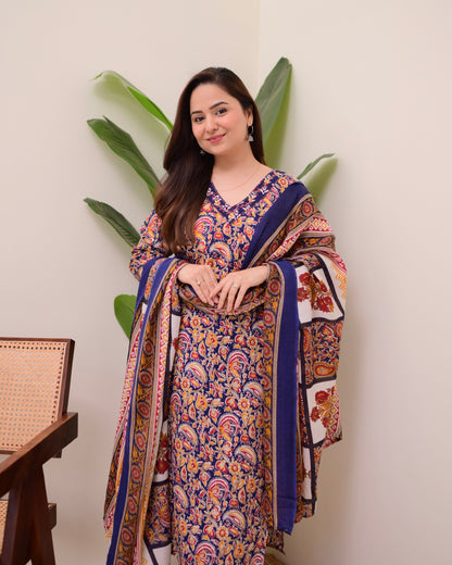 Blue Yellow Paisley Cotton Suit