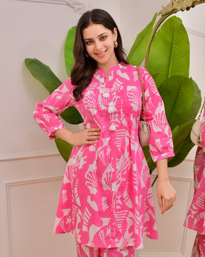 Pink Abstract Pintex Cotton Co-ord