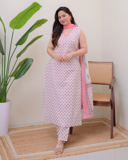 Baby Pink Blooming Mul Cotton Suit