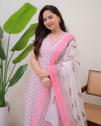 Baby Pink Blooming Mul Cotton Suit