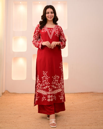 Scarlet Petals Cotton A Line Kurta Palazzo Set