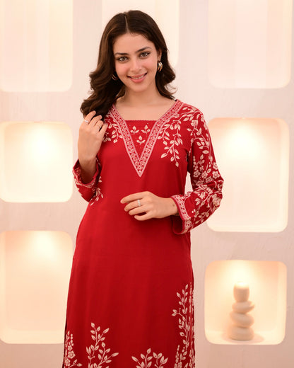 Scarlet Petals Cotton A Line Kurta Palazzo Set