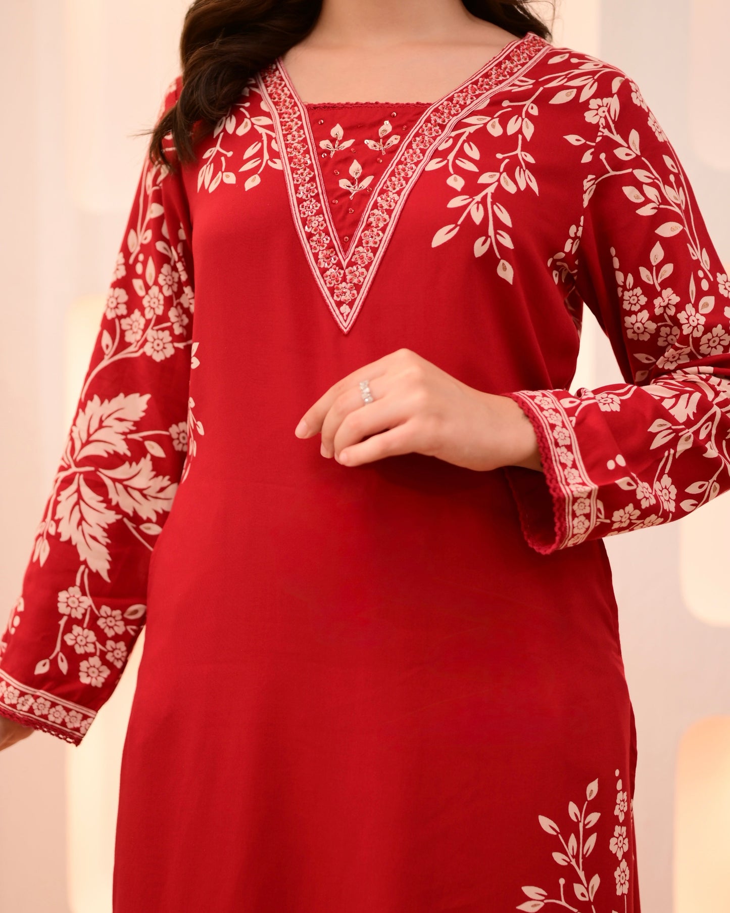 Scarlet Petals Cotton A Line Kurta Palazzo Set