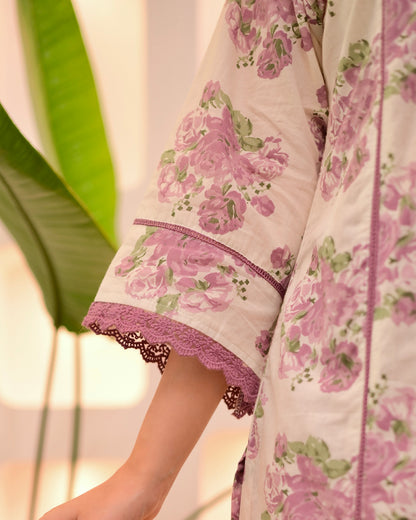 Ivory Orchid Floral Lace Pakistani Cotton Suit