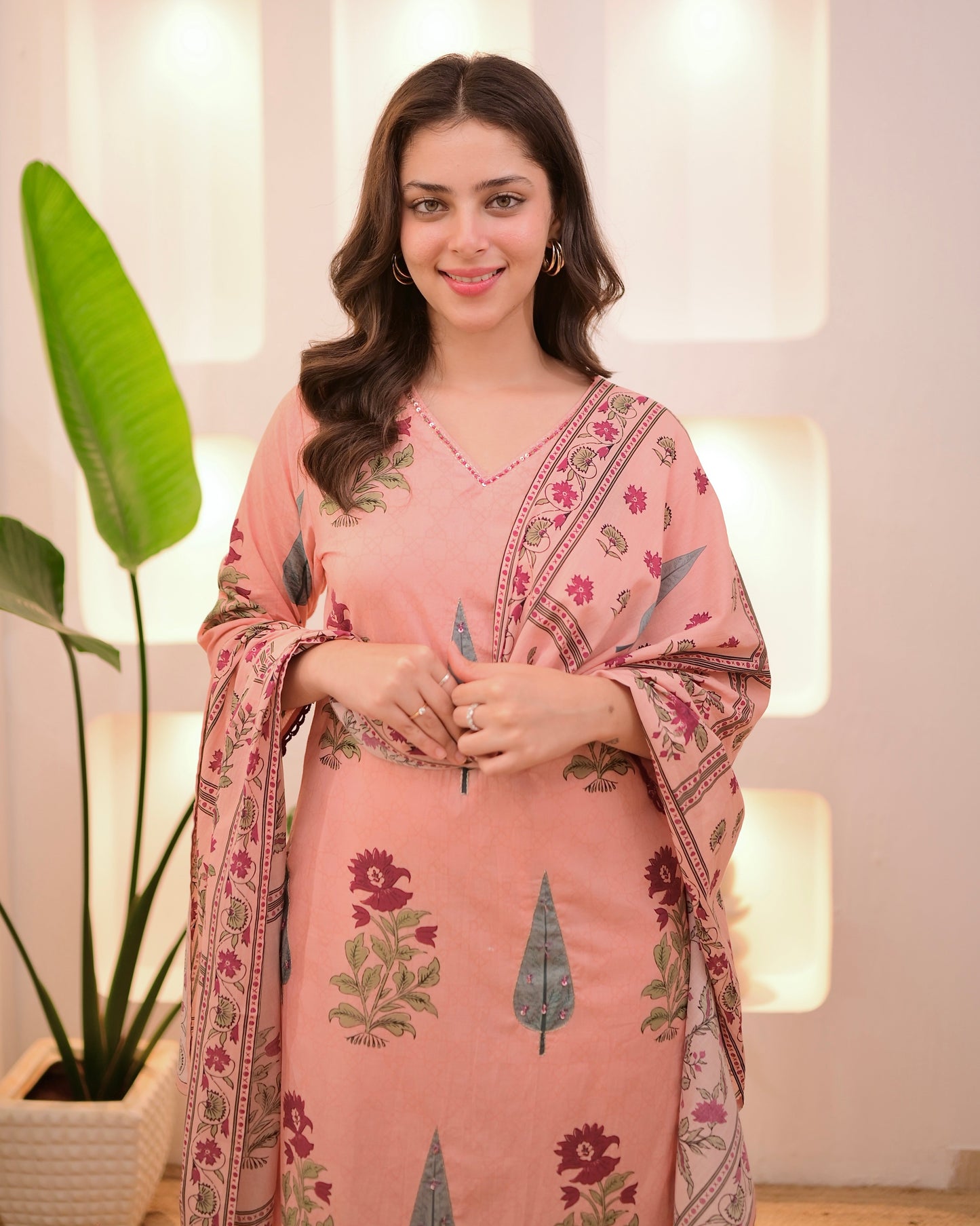 Peach Blossom Handwork Cotton Suit