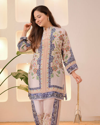 Ivory Blue Botanic Charm Crepe Co-ord Set