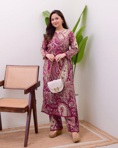 Maroon Paisley Cotton Kurta Set