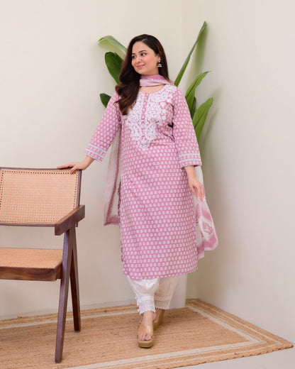 Mauve Lucknowi Cotton Gulnar Suit