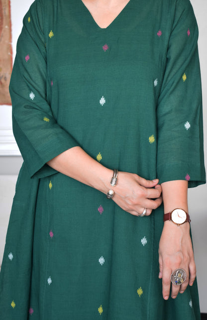 Forest Green Jamdani Phiran with Maroon Pyjama