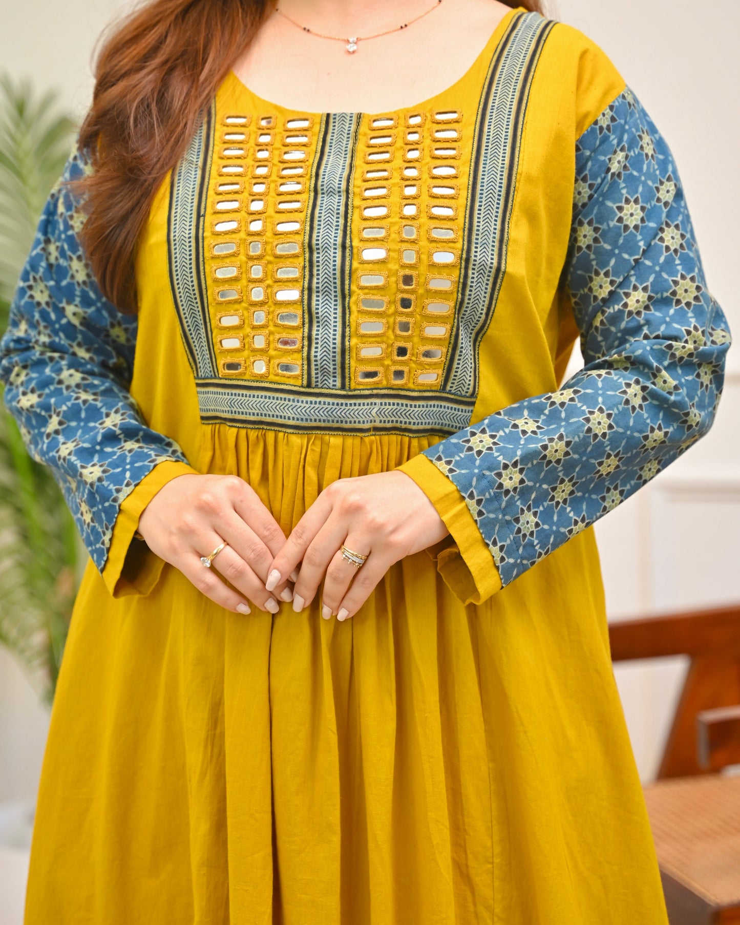 Haldi Heritage Ajrakh Mirrorwork Cotton Kurta Dress