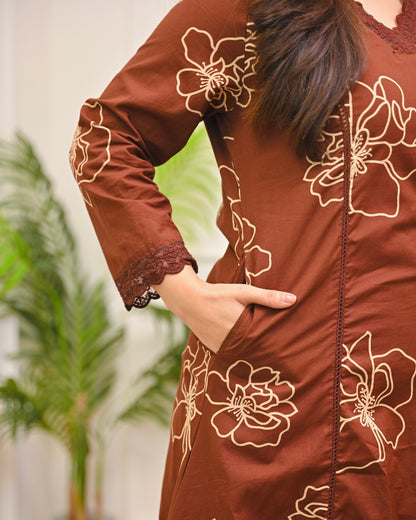 Mocha Madness A Line Cotton Kurta Set