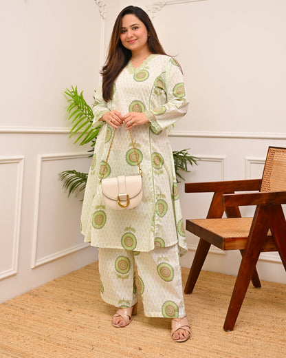 Mint Gulbahar A Line Cotton Kurta Set