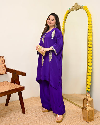 Zareen Purple Natural Crepe Handwork Festive Co-ord