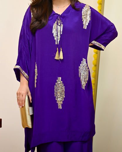 Zareen Purple Natural Crepe Handwork Festive Co-ord