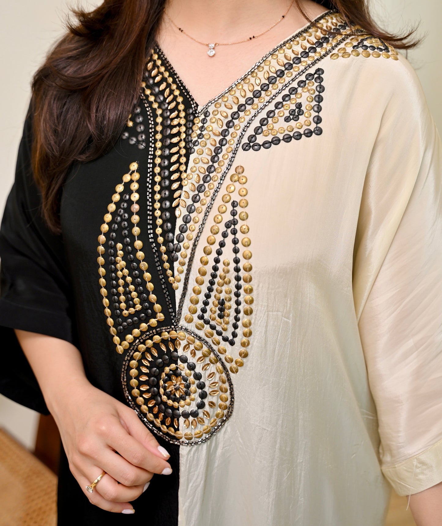 Black Ivory Natural Crepe Handwork Co-ord