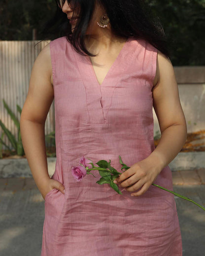 Cherry Pink Pure Linen Co-ord/Kurta pant set